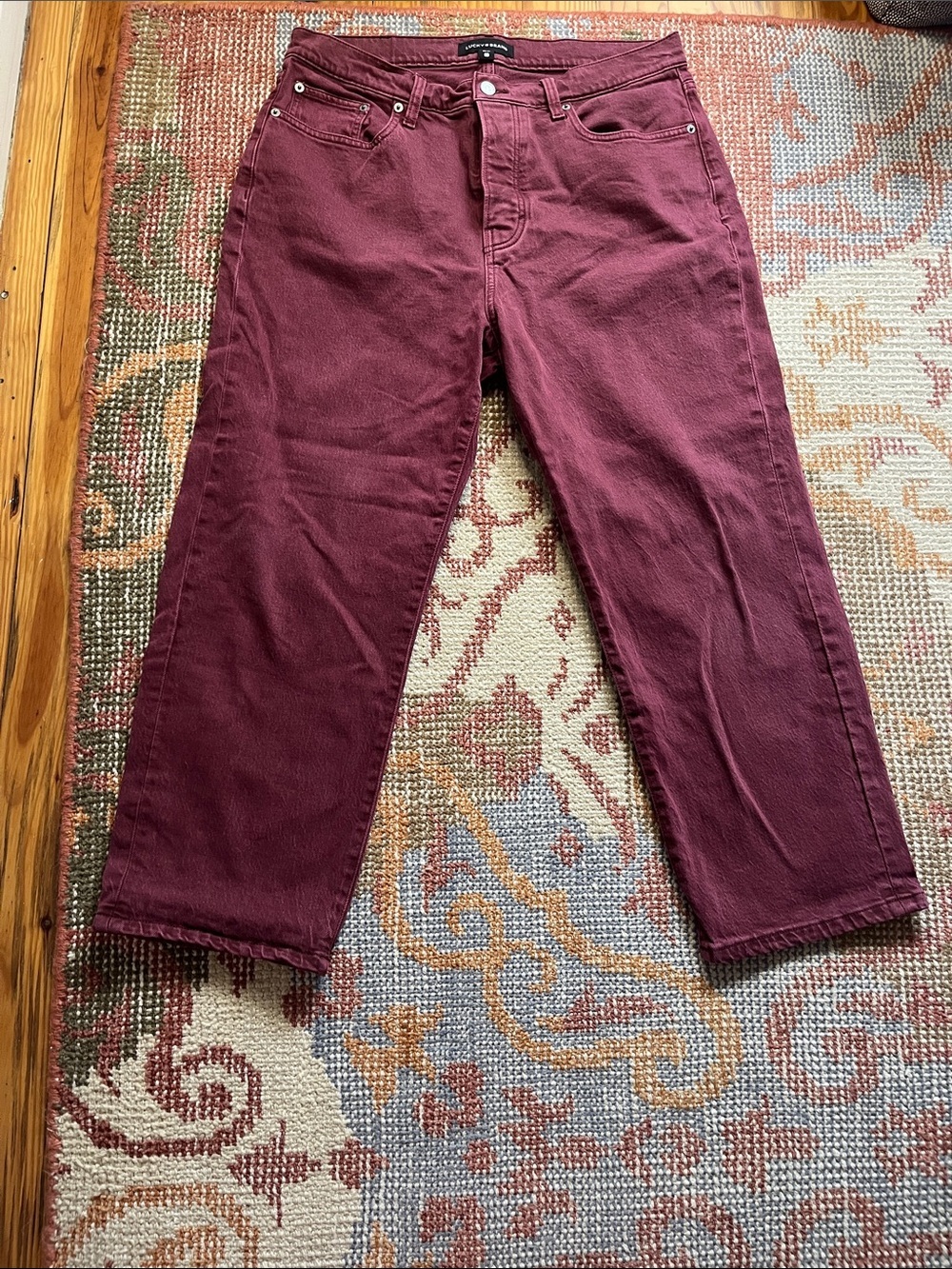 Lucky Brand Burgundy Cropped Jeans 12/31 Button Fly Straight Leg